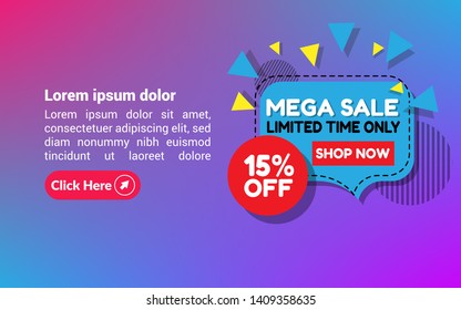 Sale banner design template, discount tag 15% off,limited offer,mega sale - vector illustration