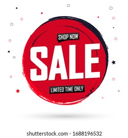 Sale banner design template, discount tag, grunge brush, vector illustration