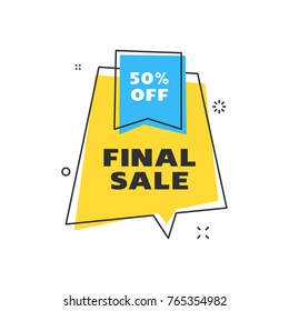 Sale banner design template. Flat line geometric speech bubble special offer discount vector illustration.