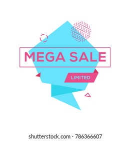 Sale banner design template. Flat origami speech bubble special offer discount vector illustration.