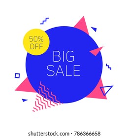 Sale banner design template. Flat line geometric speech bubble special offer discount vector illustration.