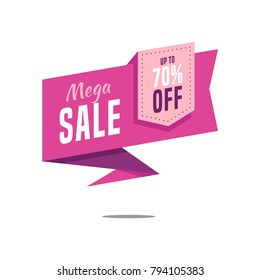 Sale banner design template. Flat origami speech bubble special offer discount vector illustration.