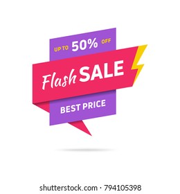 Sale banner design template. Flat origami speech bubble special offer discount vector illustration.