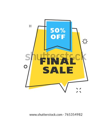 Sale banner design template. Flat line geometric speech bubble special offer discount vector illustration.