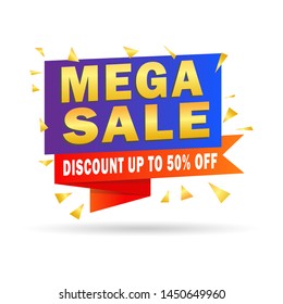 Sale banner design template. Mega sale, discount up to 50% off. Vector illustration