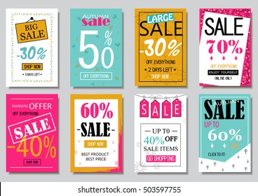 Sale banner design templates set, vector illustration. Modern and vintage placard