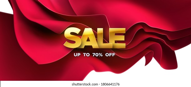 Sale banner design. Vector 3d illustration of promotional ads poster. Abstract background. Golden SALE sign with black and gold frames. Discount offer.
