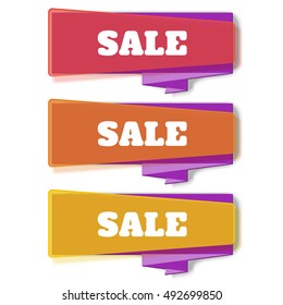 Sale banner design. Vivid translucent plastic cards with shadows. Vector banner set on the theme of sale, discount, retail. Abstract transparent banners set. Vector illustration