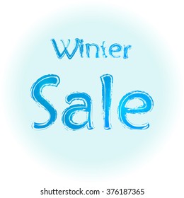 Sale banner design. Winter, watercolor, blue words and background. Illustration for web or typography (magazine, brochure, flyer, poster). 