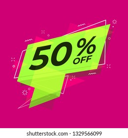 Sale banner discount 50 percent off flat style. Sale ribbon banner.