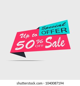 Sale banner. Discount poster, Sale tag, label, badge. Special offer. Up to 50% off. Vector illustration, eps10