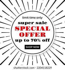 Sale banner. Discount, special offer, price off poster or background. Square promotion social media banner. Advertising, business, promo flyer or coupon design. Vector illustration.