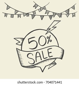 Sale banner drawing style for promotion advertising. Vector illustration.