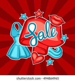 Sale banner with female clothing and accessories.