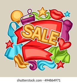 Sale banner with female clothing and accessories.