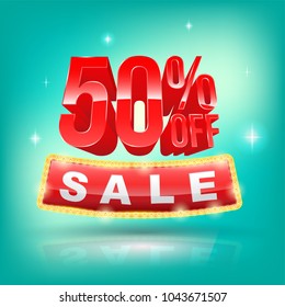 Sale banner fifty percent 3D style vector illustration for promotion discount advertising element.