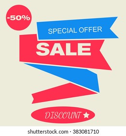 Sale banner in flat style. Special offer. Promotion icon. Sale poster. Sale image. Sale art. Discount banner. Discount flat art. Vector illustration, eps 10