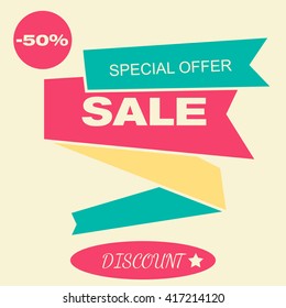 Sale banner in flat style. Sale tag. Sale icon. Sale poster. Sale sign. Sale image. Sale symbol. Sale art.  Special offer. Discount icon. Promotion icon. Vector illustration, eps 10