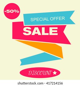 Sale banner in flat style. Sale tag. Sale icon. Sale poster. Sale sign. Sale image. Sale symbol. Sale art.  Special offer 50% off. Discount icon. Promotion icon. Vector illustration, eps 10