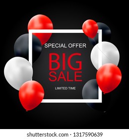 Sale banner with floating balloons. Vector illustration eps10