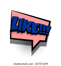 Sale banner. Funny LIKE comic book letters cartoon text dialog, colored cloud. Abstract creative hand drawn vector exclusive font bubble Speech balloon halftone dot background pop art style comic text