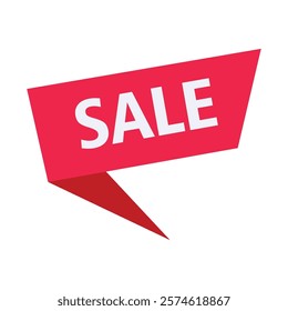 Sale banner, geometric shape, bold typography, red and white, minimalist design, marketing graphic, promotional sign, attention-grabbing, clean layout, simple message, retail advertisement.