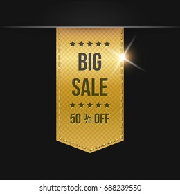 Sale banner. Gold ribbon.Vector illustration.