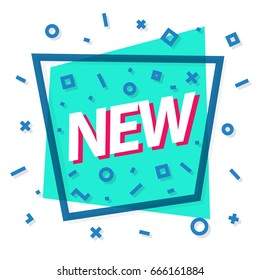 Sale banner green color with cyan frame and different shapes with sign new for promotion, special offer, sale, black friday, advertisement, hot price and discount poster. Vector Illustration