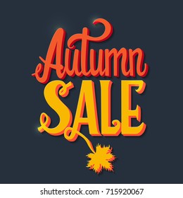 Sale banner with Hand lettering Design Template. Vector fall poster background. Autumn sale 