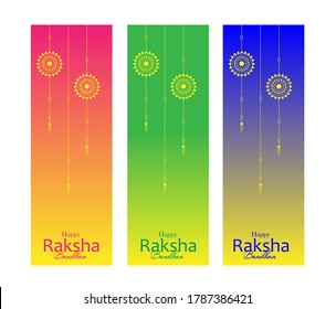 Sale banner or Header design,  Happy Raksha Bandhan text, poster strips with rakhi illustration