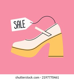 Sale banner with illustration of high heeled shoes. Advertising poster design for online store, blog, social media and promotions. Hand drawn vector illustration. Online shopping and fashion concept.