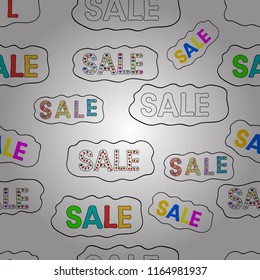 Sale banner. Illustration in white, black and yellow colors. Seamless pattern. Vector lettering.