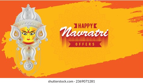 Sale Banner for Indian Festival of Navratri Celebration, Big Navratri Discount Sale Offer Logo design, Sticker, Concept,  Template, Icon, Poster, Unit, Label, Mnemonic with Durga Maa in india svg