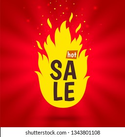 Sale banner. Inscription Hot Sale and fire. Template design