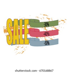SALE banner. Large banner for advertising. Set colorful ribbon on white background. Offer discount on sale on market. Selling offer. Big banner for advertising. Design element. Vector illustration