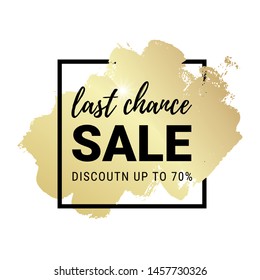 Sale banner layout design with golden brushstroke and black frame on white background. Social media banner template for flyer, poster, shopping, discount, web, promotion, ads. Vector illustration
