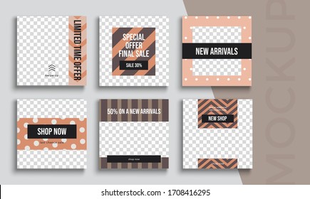 Sale banner layout design. Set of social media mobile app for shopping, sale, product promotion. 