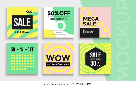 Sale banner layout design. Set of social media mobile app for shopping, sale, product promotion. 