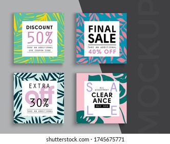 Sale banner layout design. Set of social media mobile app for shopping, sale, product promotion. 