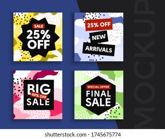 Sale banner layout design. Set of social media mobile app for shopping, sale, product promotion. 
