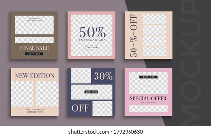 Sale banner layout design. Set of social media mobile app for shopping, sale, product promotion. 