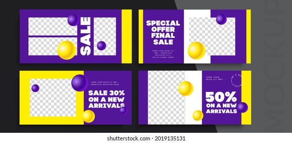 Sale banner layout design. Set of social media mobile app for shopping, sale, product promotion