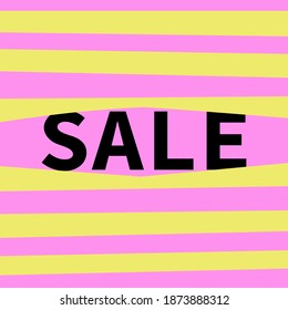 Sale banner with looking out big black letters and striped background