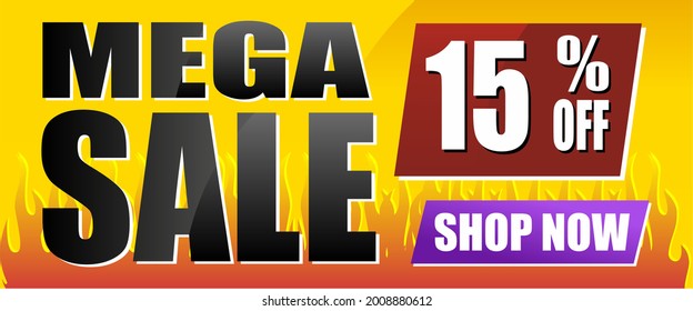 Sale banner "Mega sale. 15 % off. Shop now " 