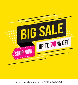 Sale banner modern template design, Mega big sale special offer up to 70% off. end of season special offer banner isolated on yellow background. vector illustration.