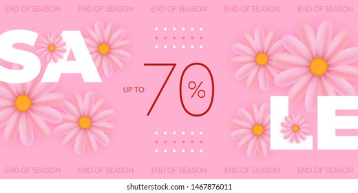 Sale banner modern template design with floral background, flyer, poster, card or website. Vector Illustration