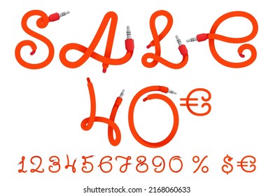 Sale banner with numbers set, percent, and currency sign. Sport template made of jack and wire. Perfect for Special offer tag, Black Friday advertising, discount flyers, and Super promo commercials.