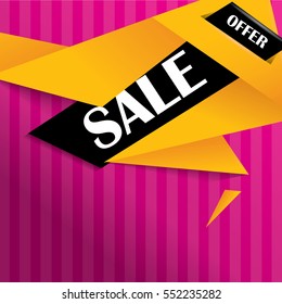 Sale banner on colorful background and origami style vector design