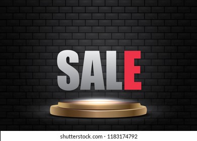 Sale banner on grunge brick wall background.