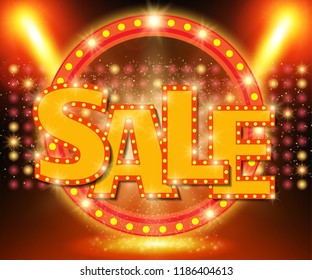 Sale banner on stage with spotlight effect background. Vector illustration